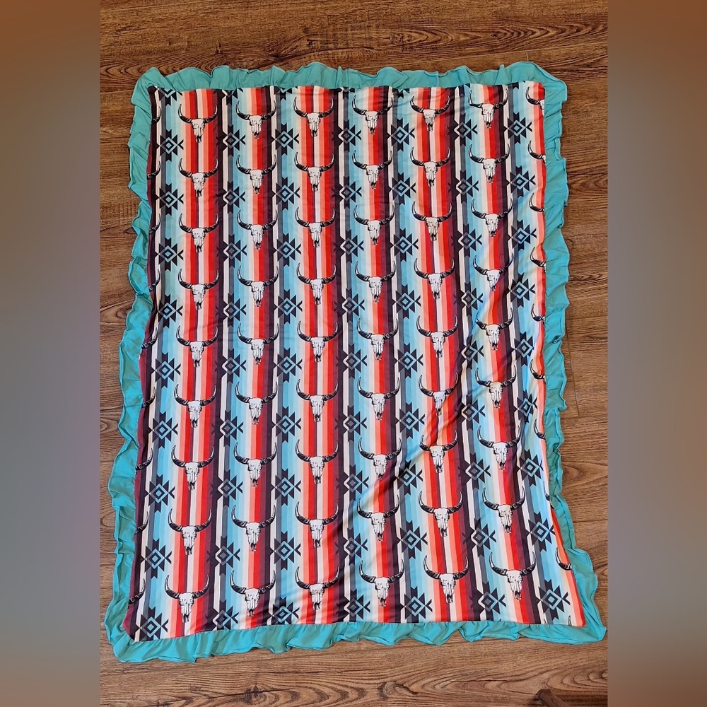 ●NEW● Custom Made Minky/Bambo Blanket Aztec/Western Print With Teal Back ☆30x40☆